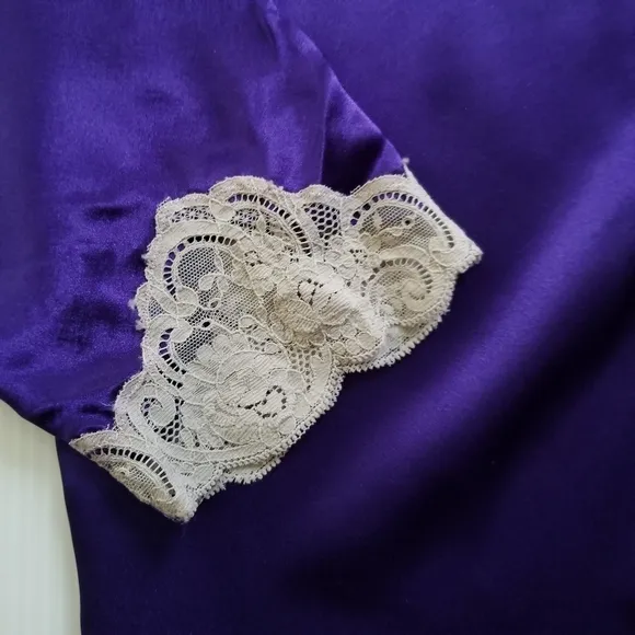 VICTORIA'S SECRET Vintage Gold Label Pajama Set Purple Satin Lace M