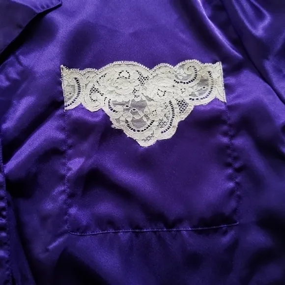 VICTORIA'S SECRET Vintage Gold Label Pajama Set Purple Satin Lace M