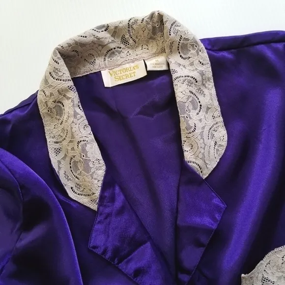 VICTORIA'S SECRET Vintage Gold Label Pajama Set Purple Satin Lace M