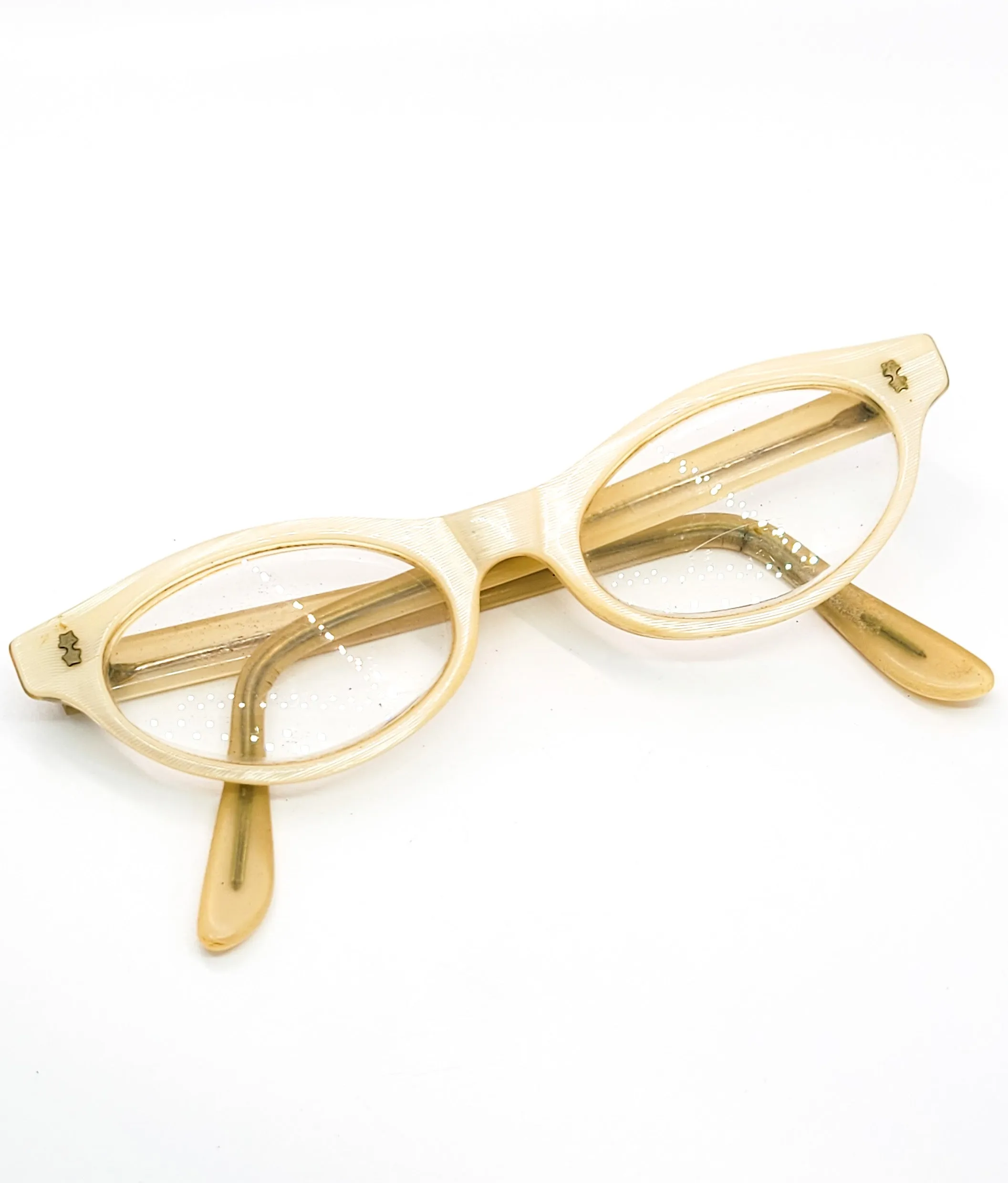 Victory authentic vintage cat eye pin up MCM Mid century cream star eyeglasses