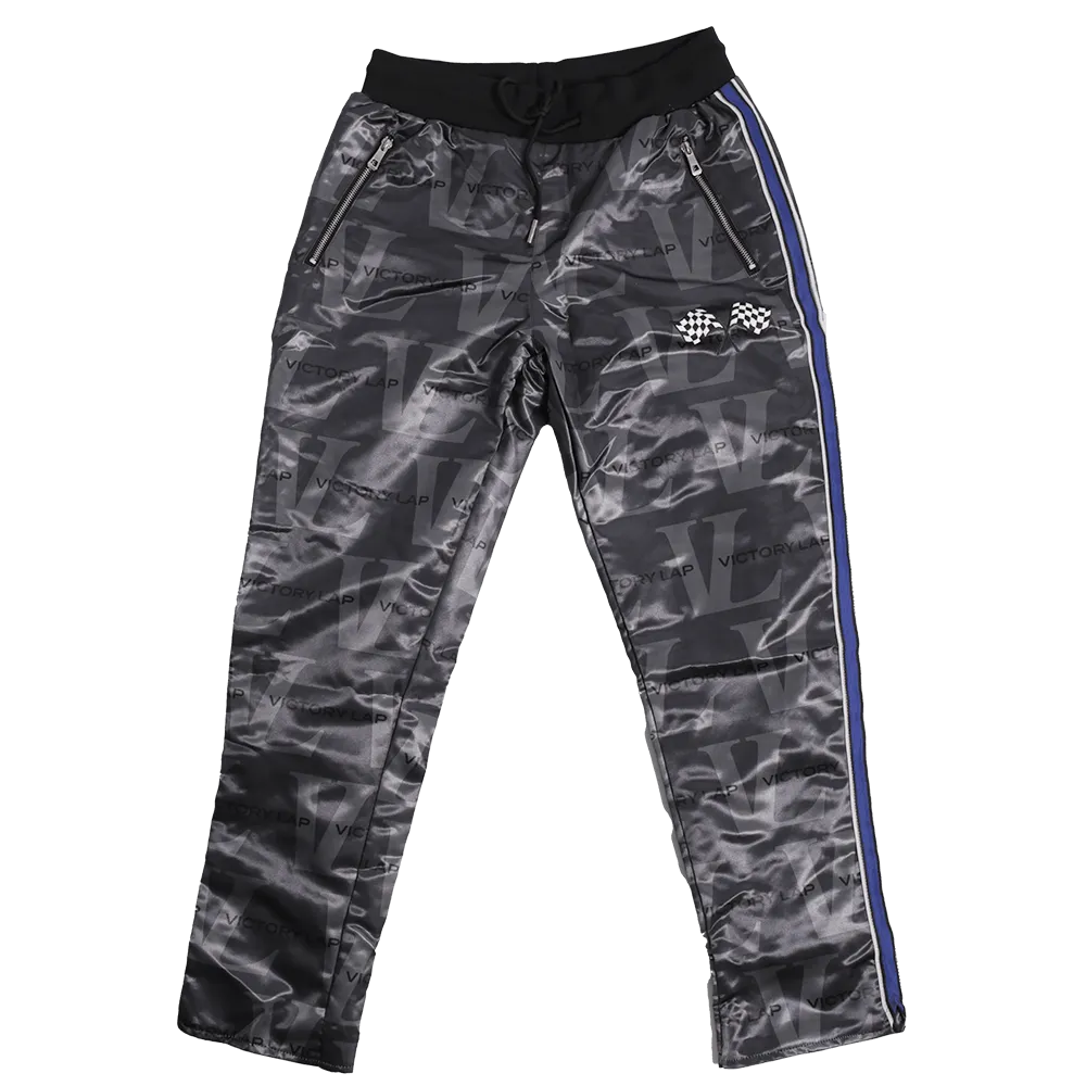 VICTORY LAP MONOGRAM SATIN PANTS (BLACK)