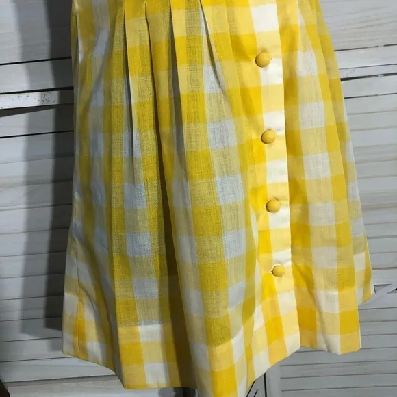 vintage 80s prairie mini dress yellow white gingham country cottage style Sz M