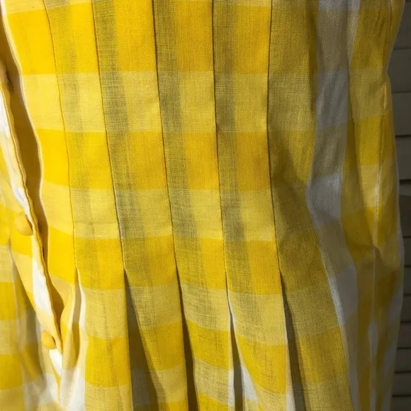 vintage 80s prairie mini dress yellow white gingham country cottage style Sz M
