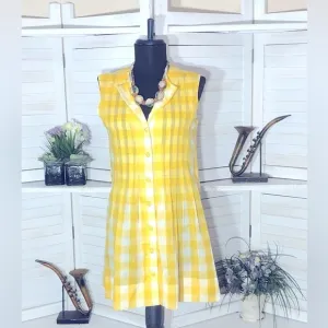 vintage 80s prairie mini dress yellow white gingham country cottage style Sz M