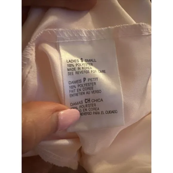 Vintage Silky Satin Pale Pink Size Small Embroidered Pajama Pants Set