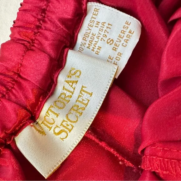 Vintage Victoria Secret Satin  Red w/ Covered Buttons Pajama Set S