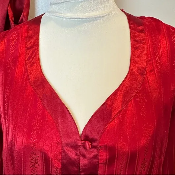 Vintage Victoria Secret Satin  Red w/ Covered Buttons Pajama Set S