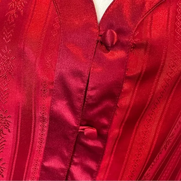 Vintage Victoria Secret Satin  Red w/ Covered Buttons Pajama Set S