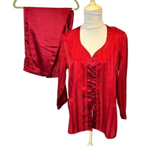 Vintage Victoria Secret Satin  Red w/ Covered Buttons Pajama Set S