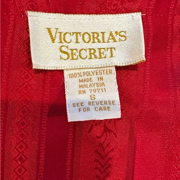 Vintage Victoria Secret Satin  Red w/ Covered Buttons Pajama Set S