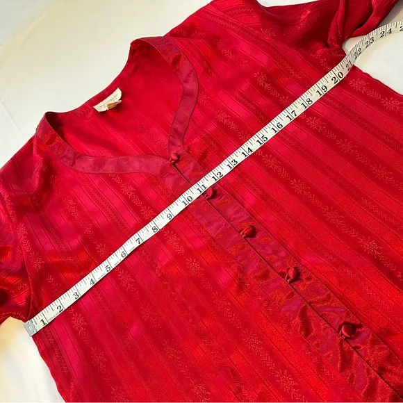 Vintage Victoria Secret Satin  Red w/ Covered Buttons Pajama Set S