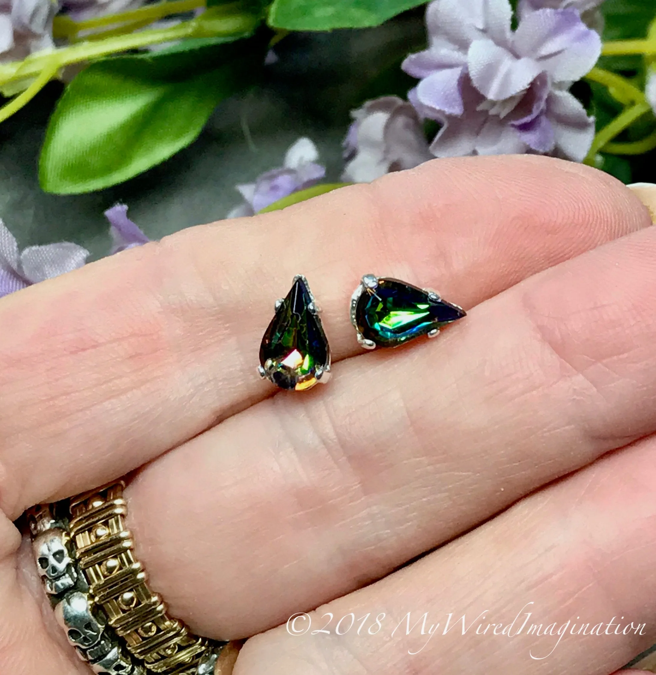 Vitrail Medium, Watermelon, Vintage Czech, Faceted Crystal 10x6mm Pear Shape, 2pcs