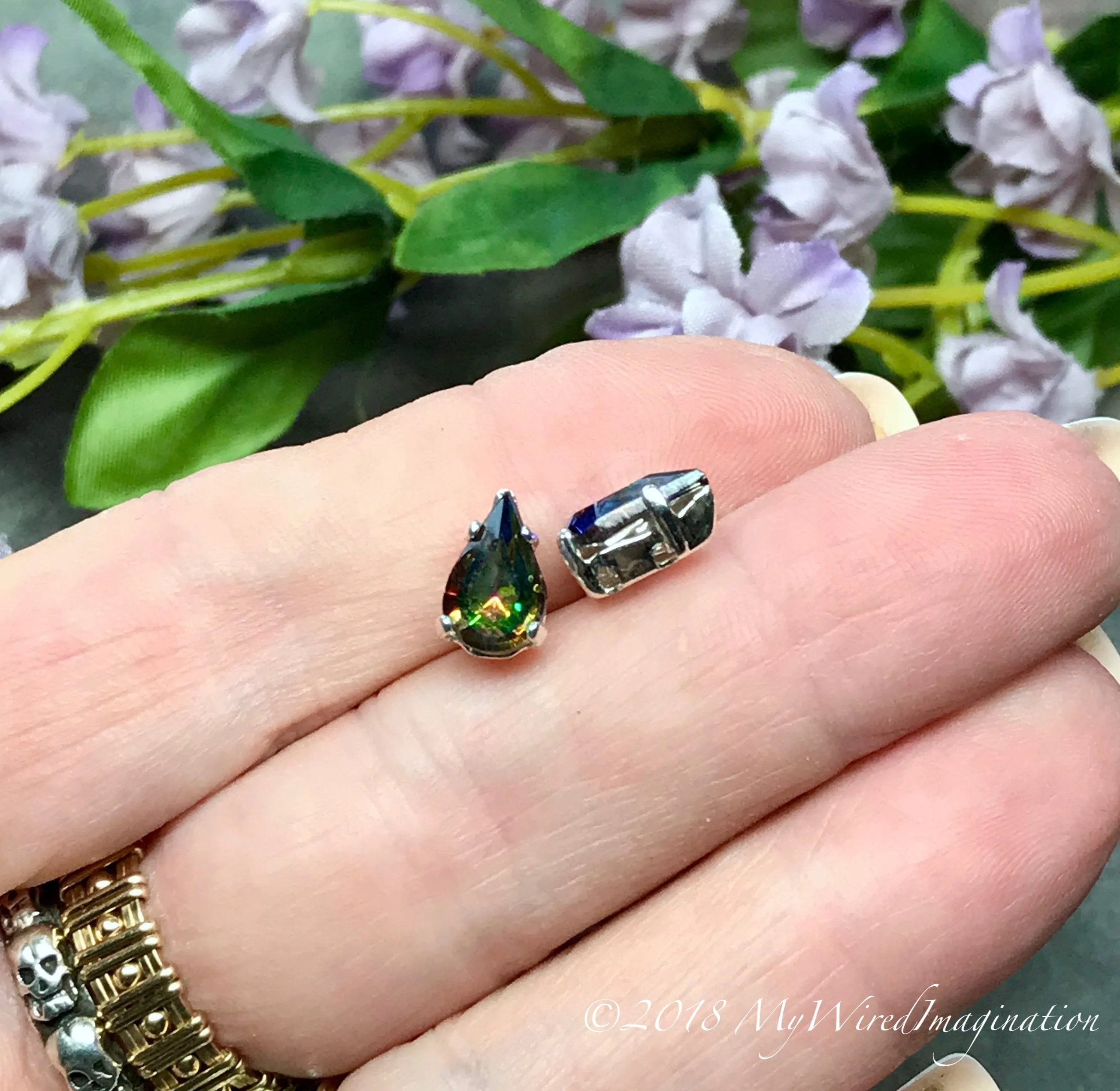 Vitrail Medium, Watermelon, Vintage Czech, Faceted Crystal 10x6mm Pear Shape, 2pcs