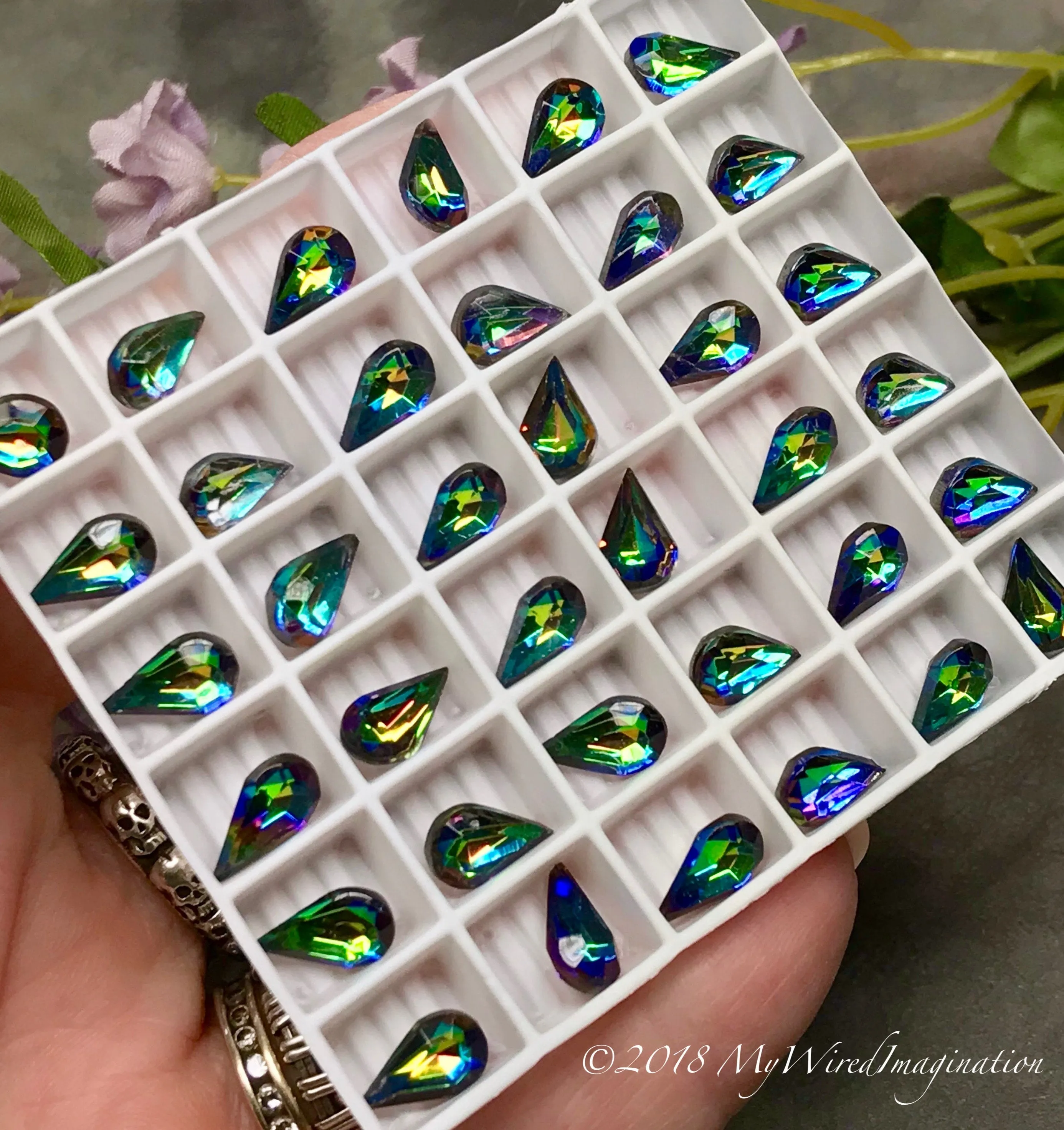 Vitrail Medium, Watermelon, Vintage Czech, Faceted Crystal 10x6mm Pear Shape, 2pcs
