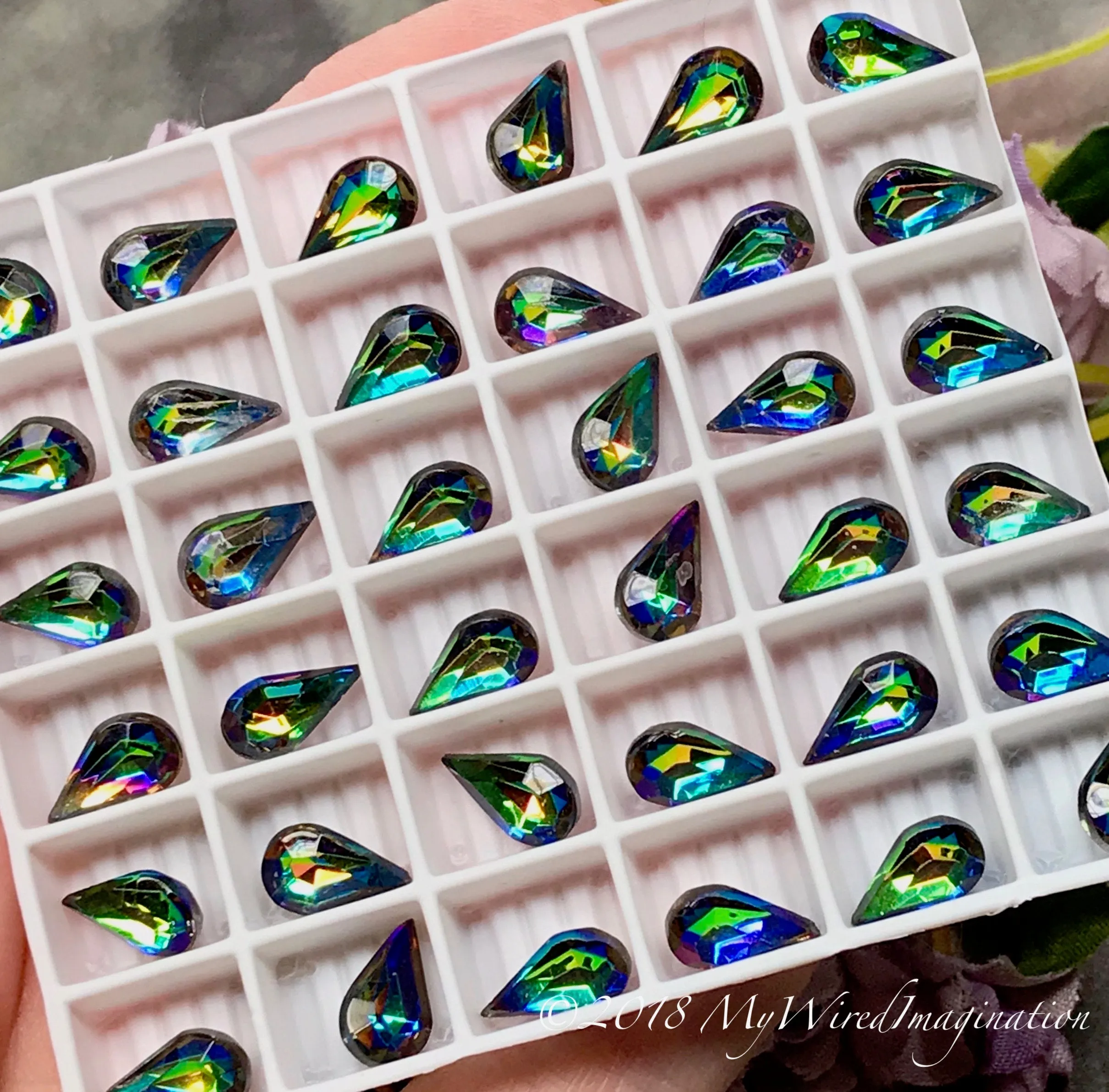 Vitrail Medium, Watermelon, Vintage Czech, Faceted Crystal 10x6mm Pear Shape, 2pcs