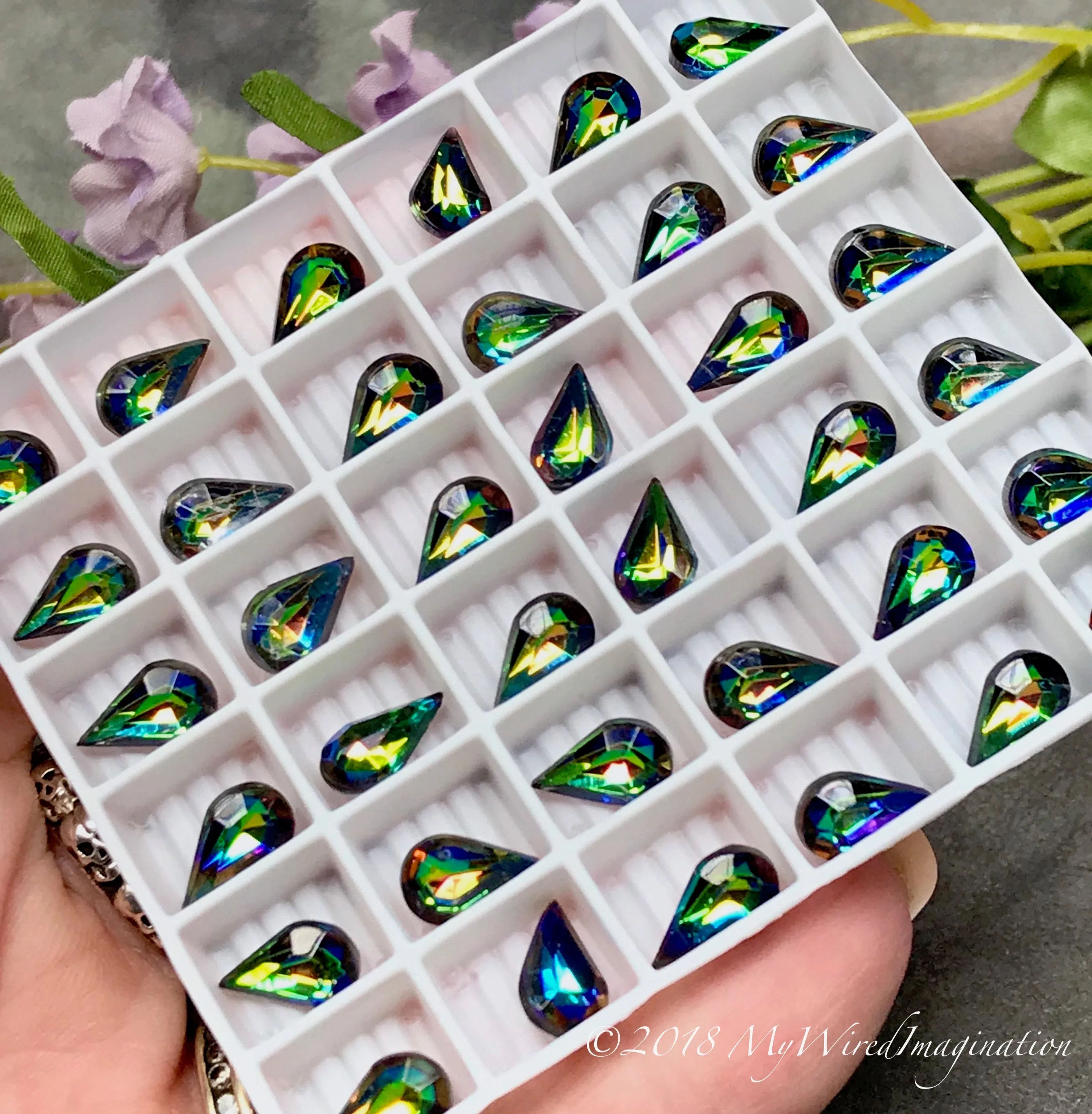 Vitrail Medium, Watermelon, Vintage Czech, Faceted Crystal 10x6mm Pear Shape, 2pcs