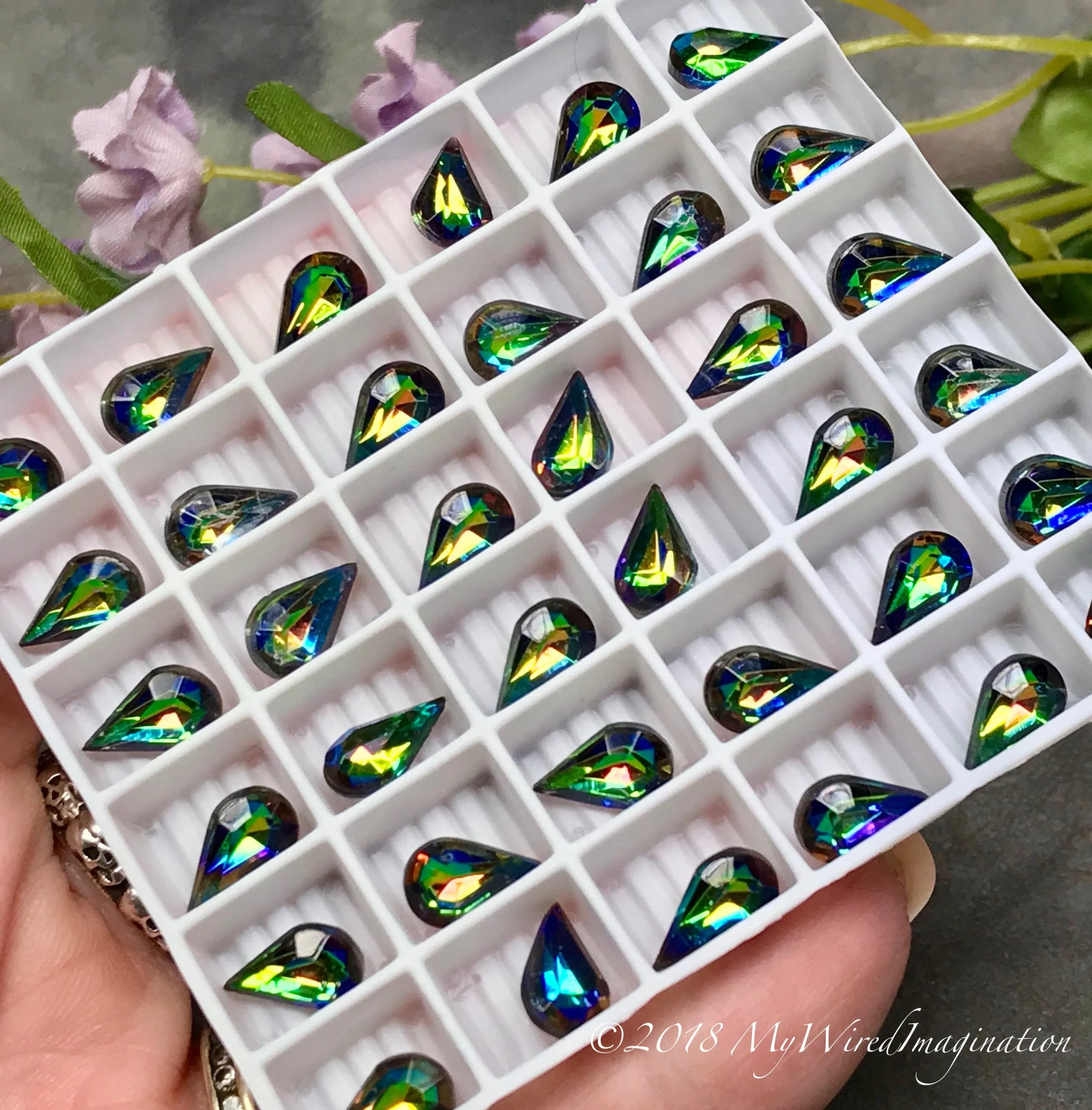 Vitrail Medium, Watermelon, Vintage Czech, Faceted Crystal 10x6mm Pear Shape, 2pcs