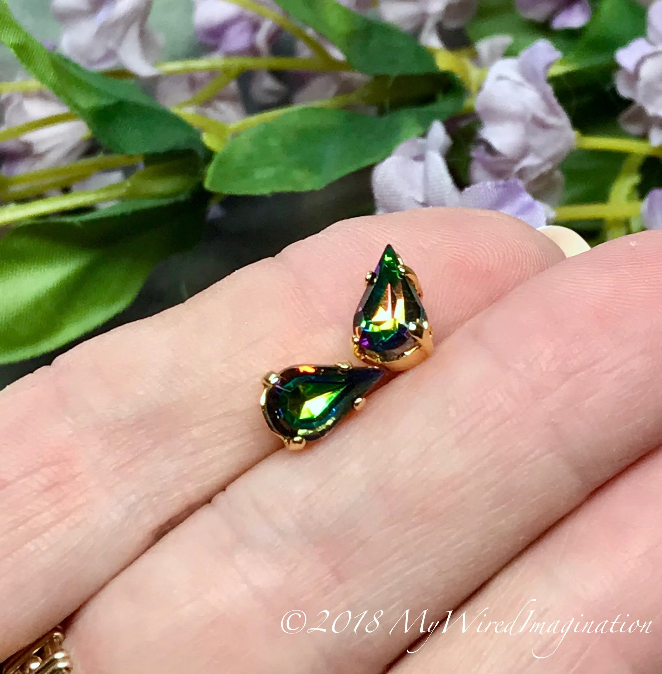 Vitrail Medium, Watermelon, Vintage Czech, Faceted Crystal 10x6mm Pear Shape, 2pcs