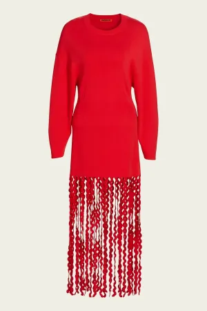 Wallis Knit Fringe Dress in Red