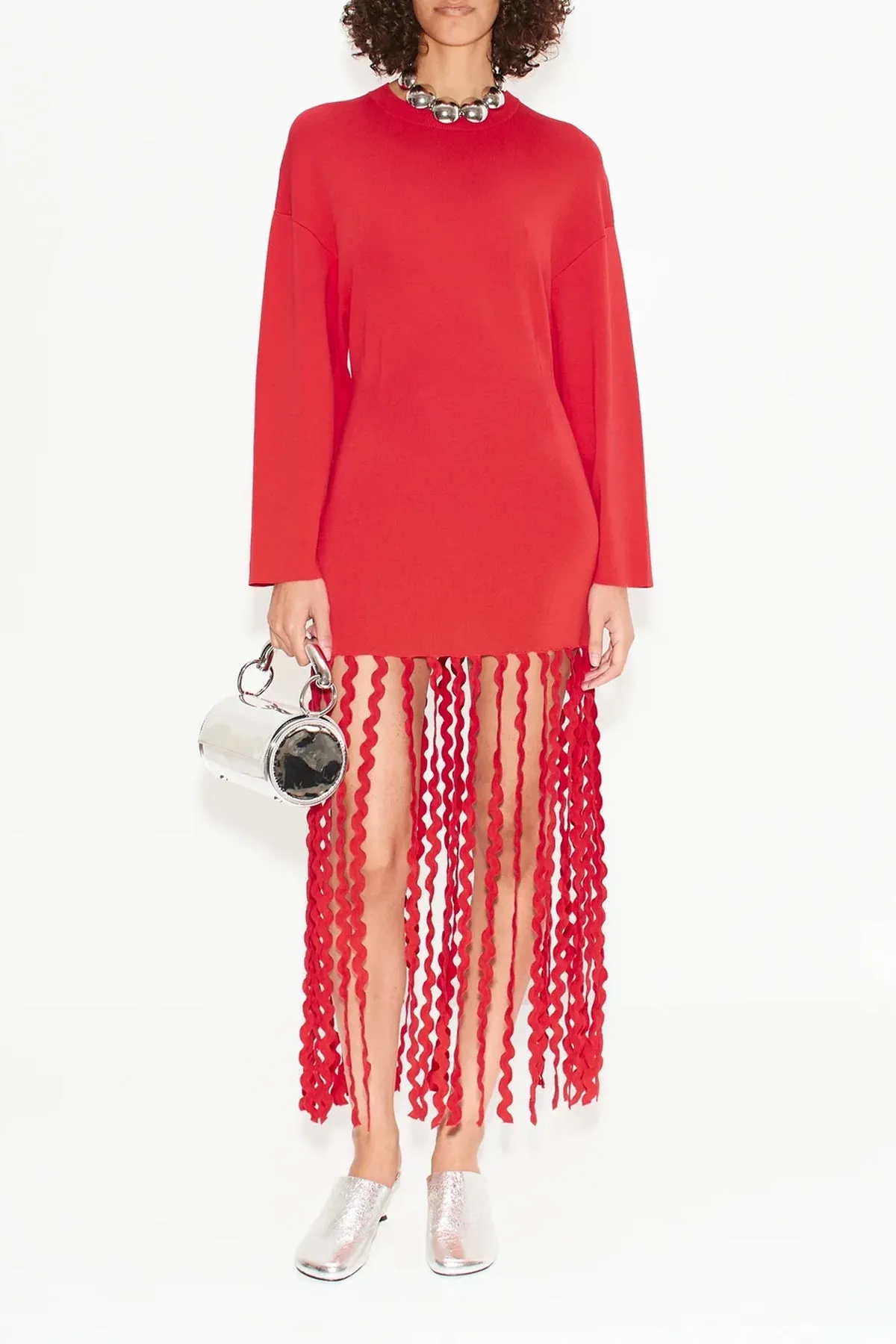 Wallis Knit Fringe Dress in Red