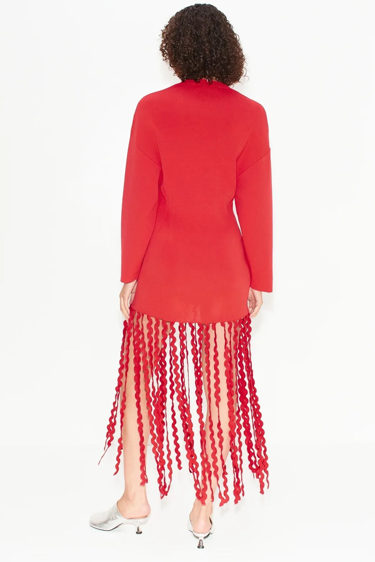 Wallis Knit Fringe Dress in Red