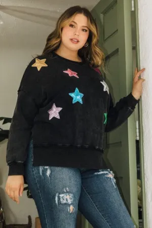 Washed Black Sequin Star Pullover