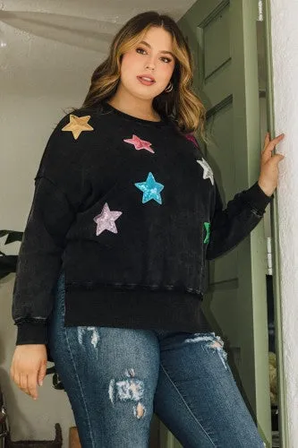 Washed Black Sequin Star Pullover