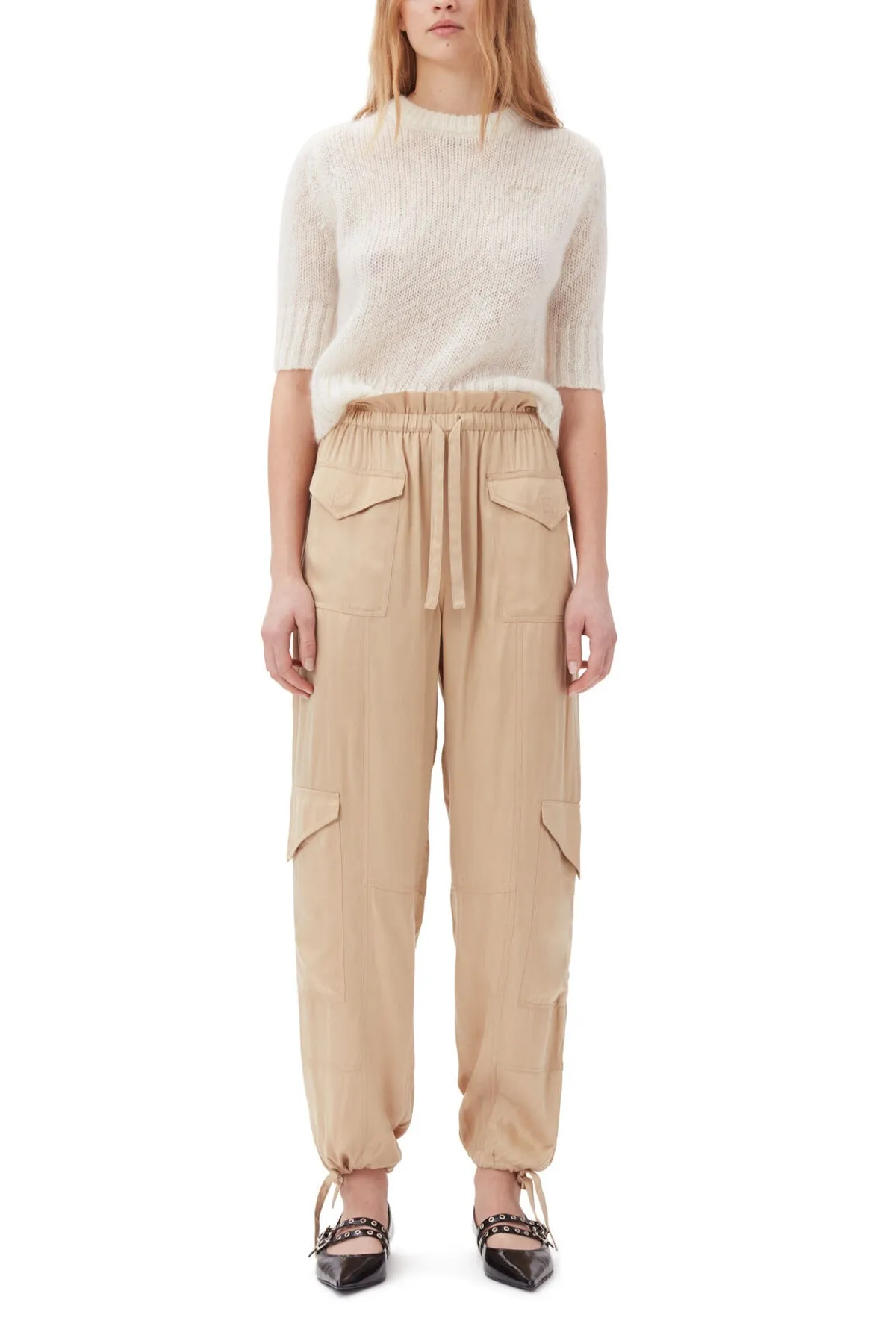 Washed Satin Pants in Safari
