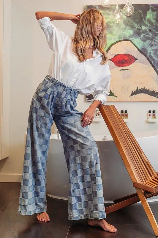 Washed Two Tones Wide Pants