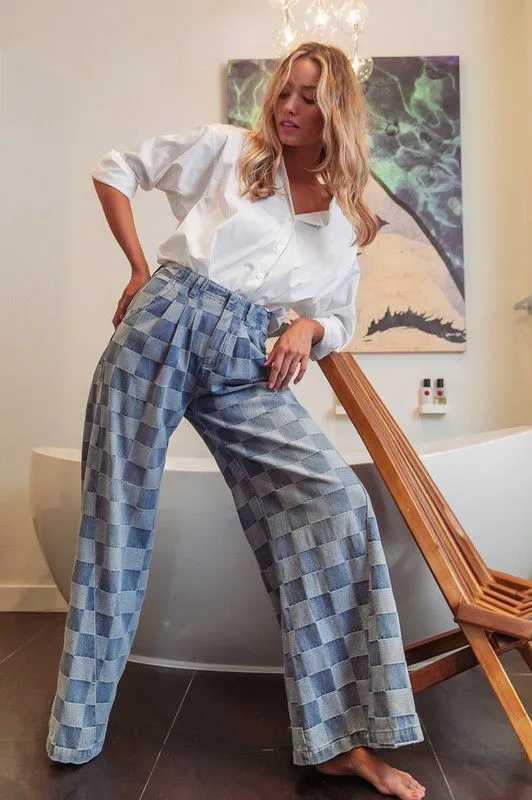 Washed Two Tones Wide Pants
