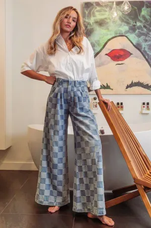 Washed Two Tones Wide Pants