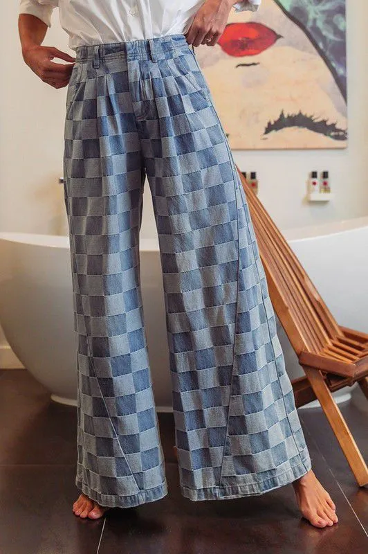 Washed Two Tones Wide Pants