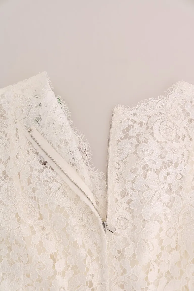 White Crystal Embellished Lace Mini Dress