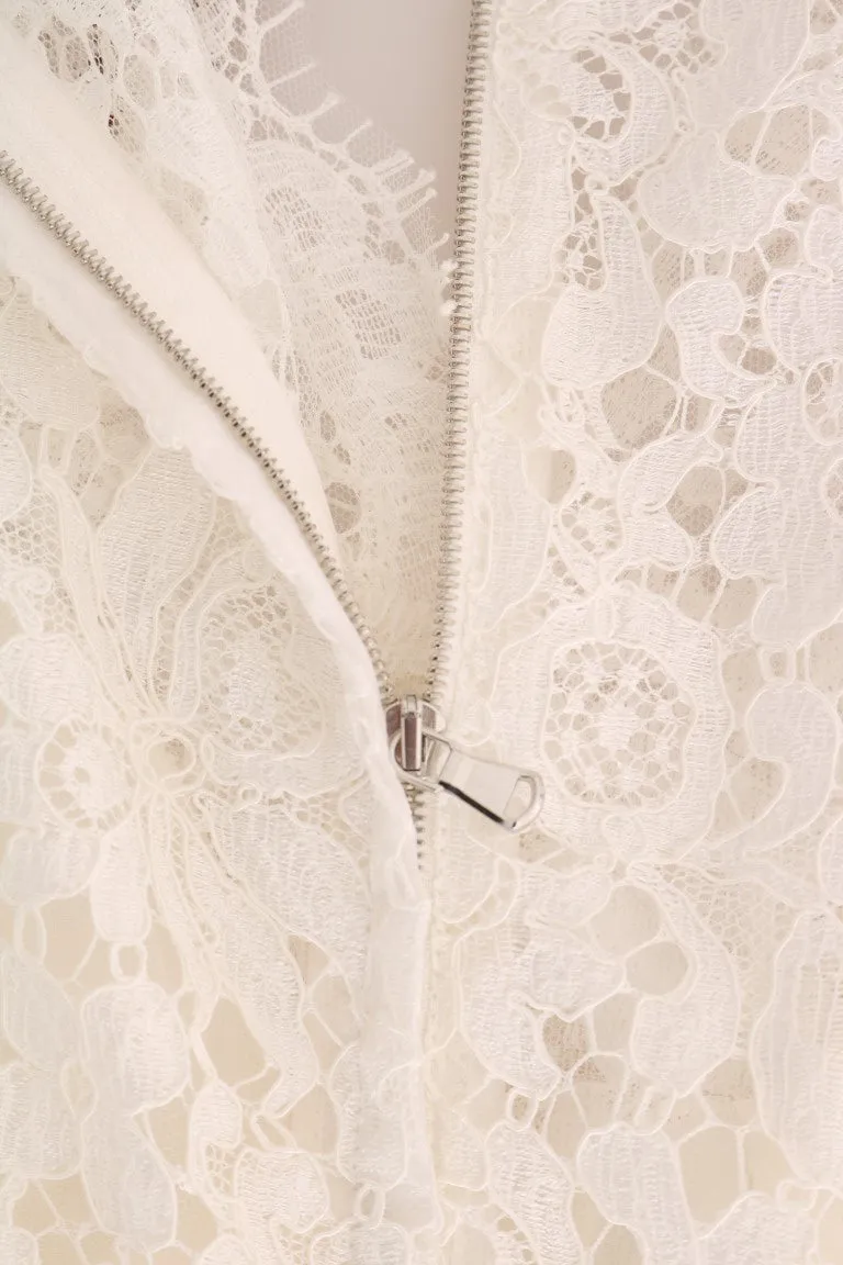 White Crystal Embellished Lace Mini Dress