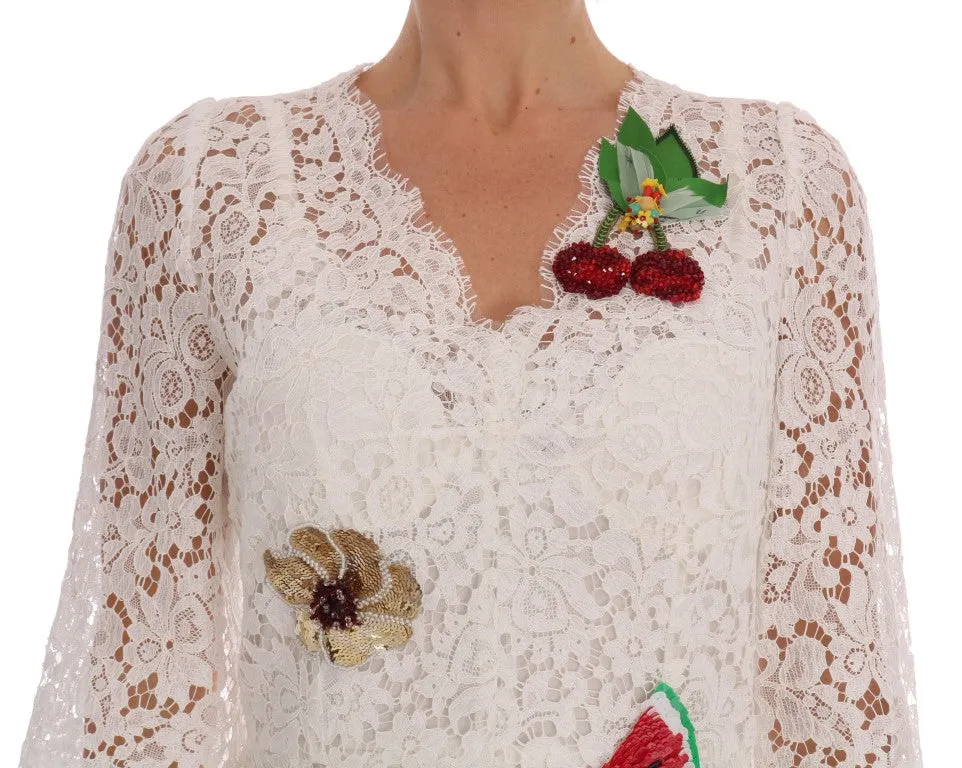 White Crystal Embellished Lace Mini Dress