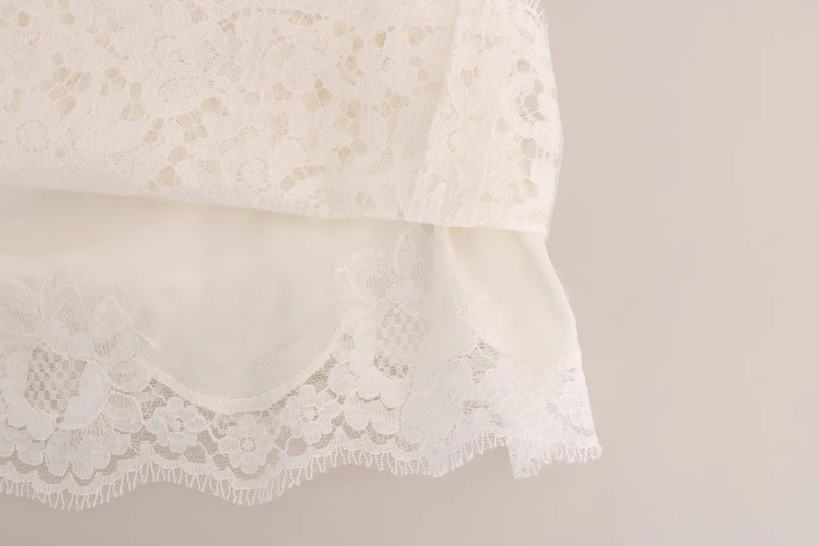 White Crystal Embellished Lace Mini Dress
