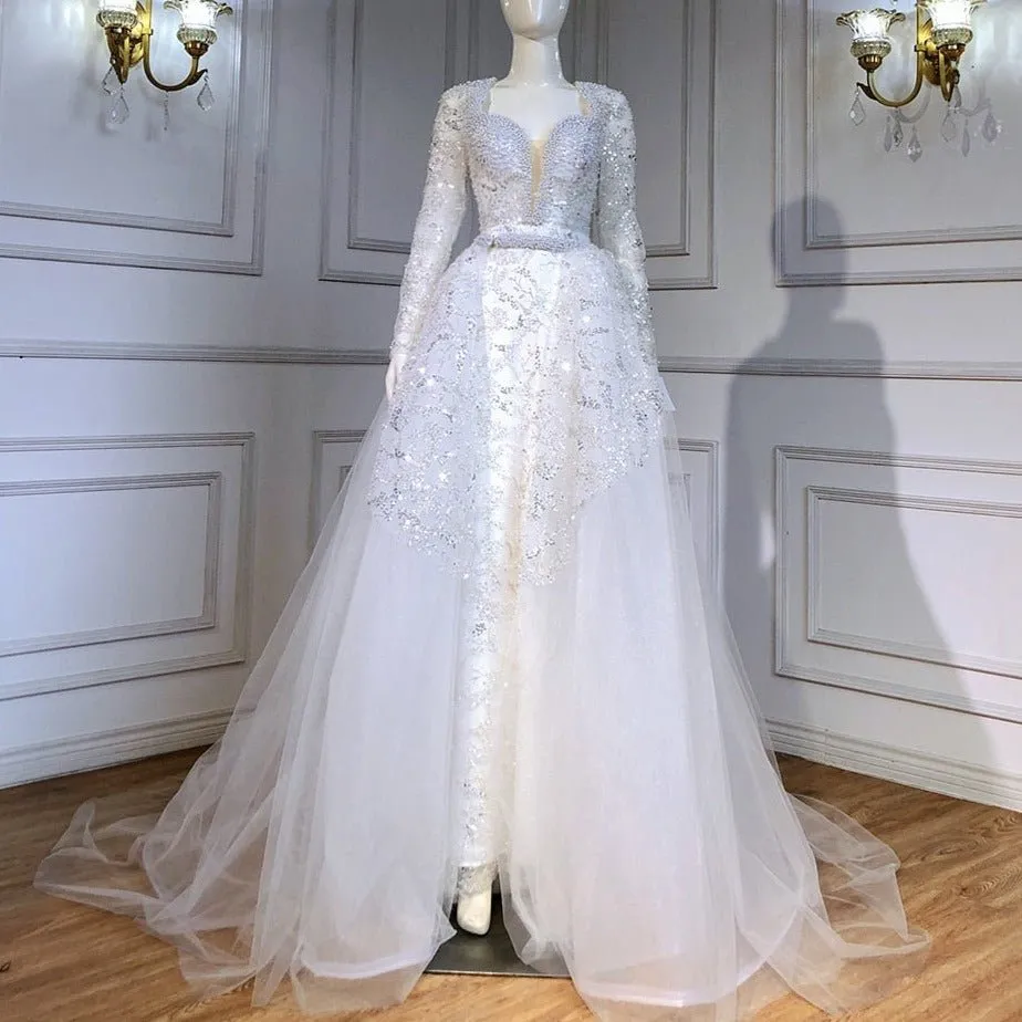 White Detachable Skirt Evening Dresses Gowns