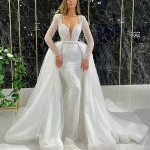 White Detachable Skirt Evening Dresses Gowns