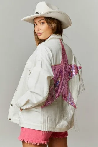 White Jacket with Sequin Star   Fringe