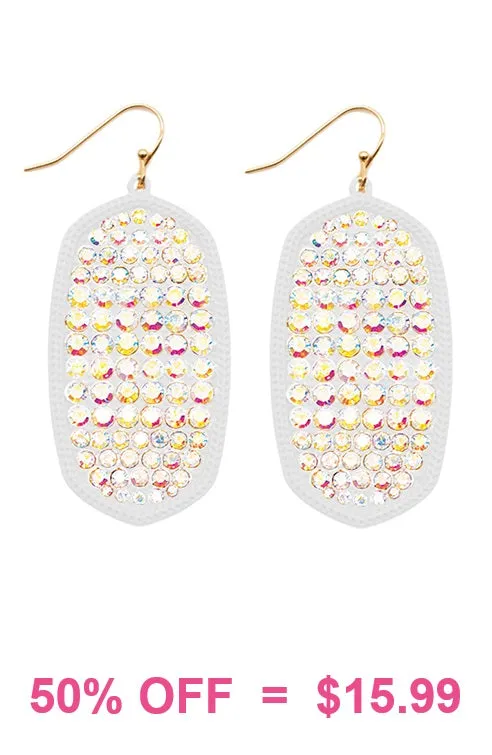 White Oval Bling Paved Rhinestone earrings