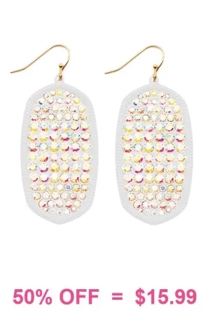 White Oval Bling Paved Rhinestone earrings