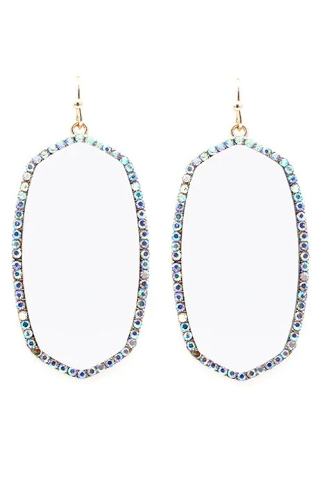White Oval Earrings with bling trim