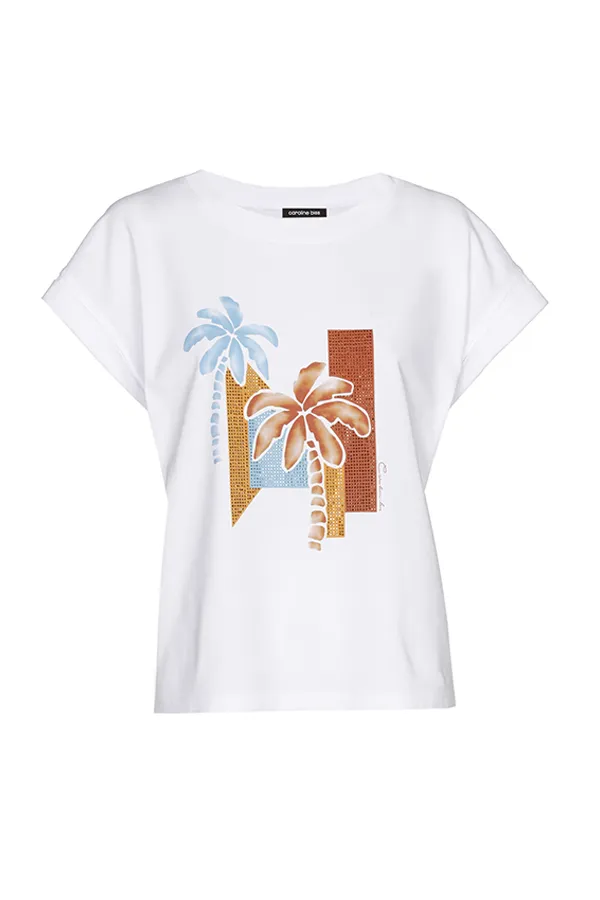 WHITE PRINTED COTTON T-SHIRT