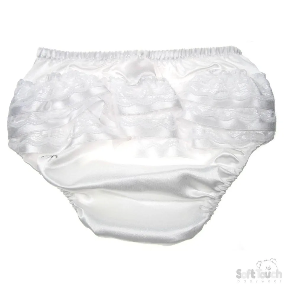 White Satin Frilly Pants: FP07-SW