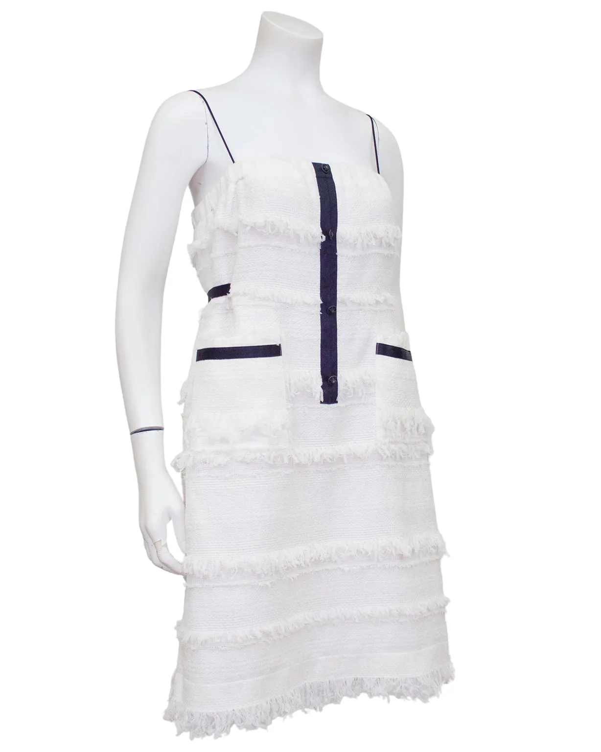 White Spring 2008 Runway Woven Wool Mini Dress with Black Bow