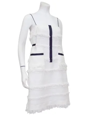White Spring 2008 Runway Woven Wool Mini Dress with Black Bow
