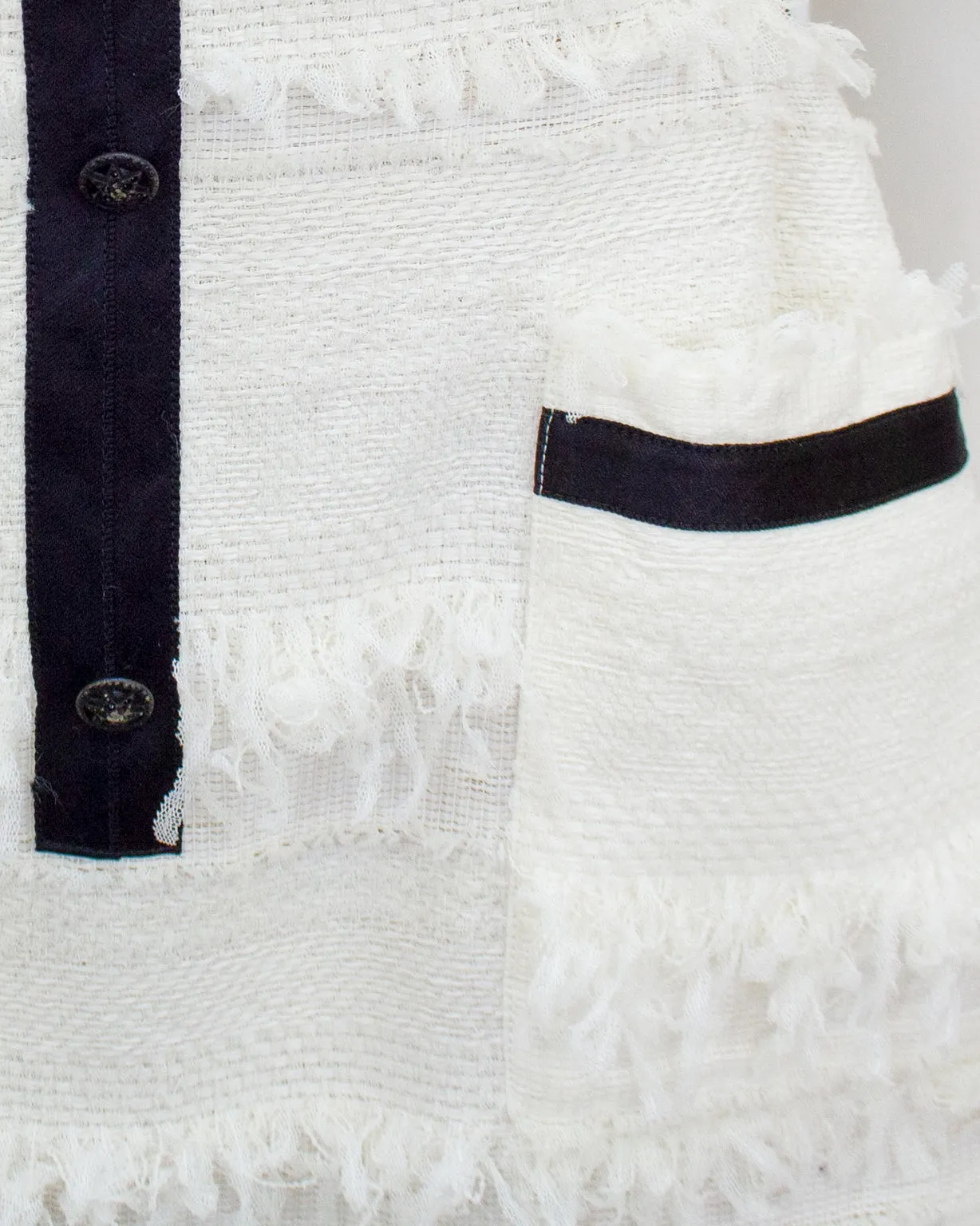 White Spring 2008 Runway Woven Wool Mini Dress with Black Bow