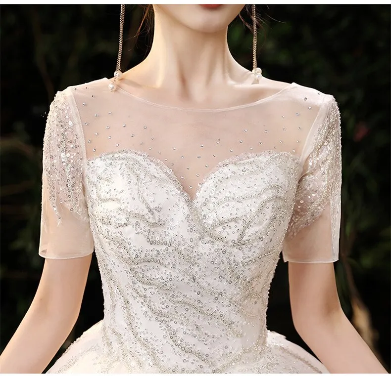 White Wedding Dress Short Sleeves Sequined marriage wedding gowns