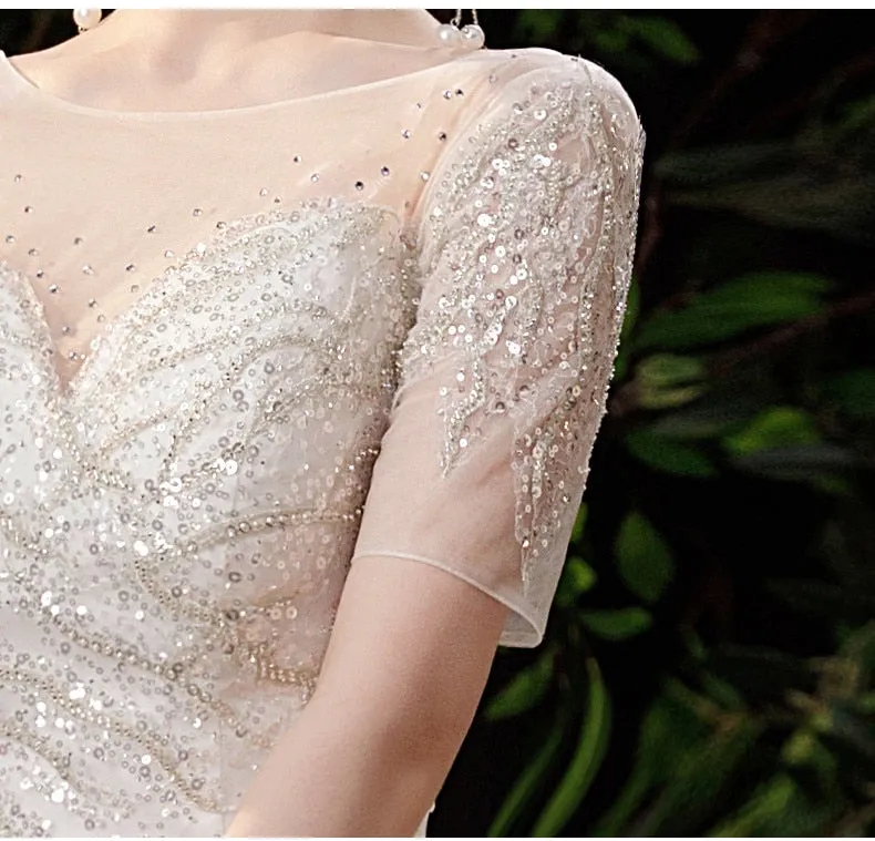 White Wedding Dress Short Sleeves Sequined marriage wedding gowns