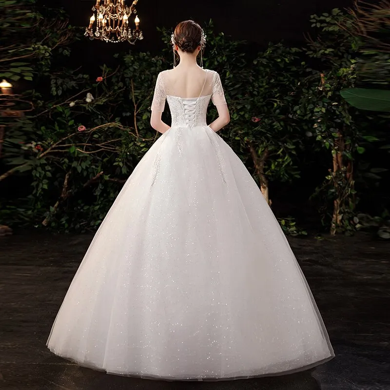 White Wedding Dress Short Sleeves Sequined marriage wedding gowns